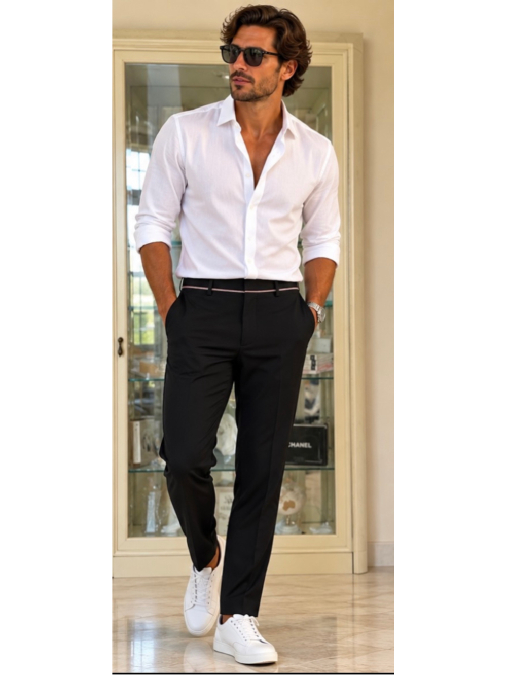 Men's Emporio Armani Dress Pants Waist 44 US/54IT Black w Red Waistband Detail